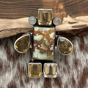 FEDERICO JIMENEZ Sterling Turquoise & Citrine Person Figure Enhancer Pendant